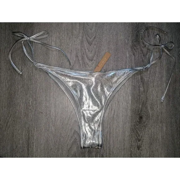 NWT SKIMS Metallic Swim Skimpy Triangle Bottom Side Tie Swimwear Nickle Size 4X - Picture 8 of 12
